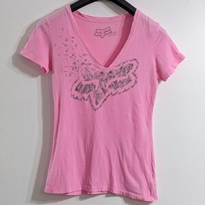 Fox Racing Pink Women's V Neck Short Sleeve T-shirt, Size Medium